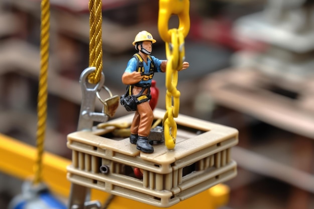 A man on a rope with a yellow safety helmet on.