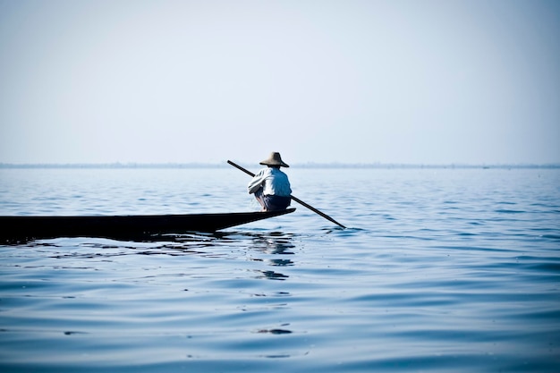 man rowing on boat
