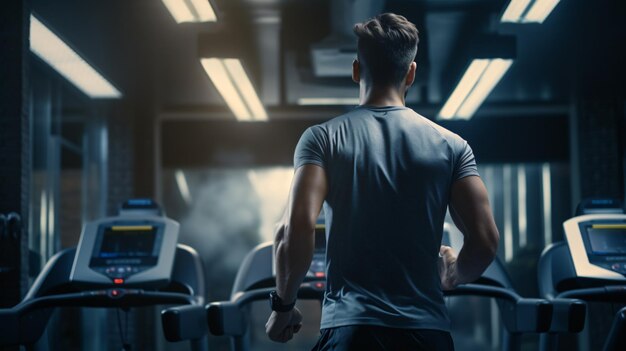 Man running in a gym on a treadmill Concept