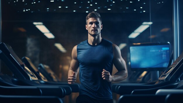 Man running in a gym on a treadmill Concept