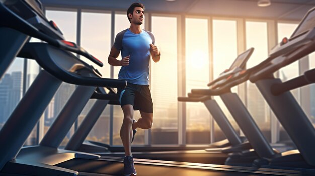 Man running in a gym on a treadmill Concept