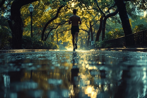 A man running in the park alone