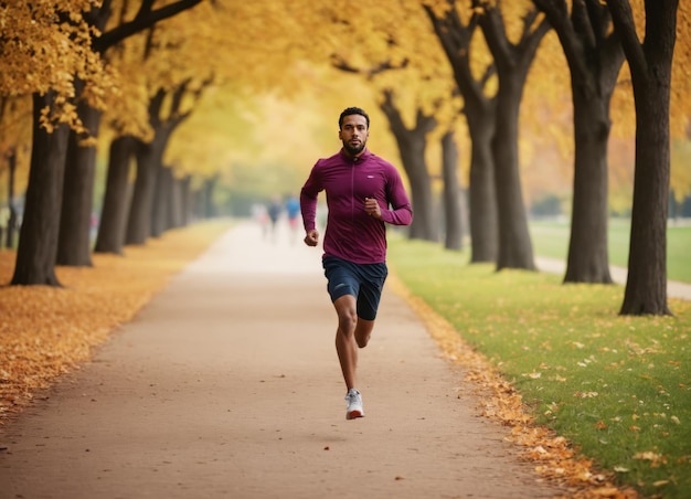 Man running in the park in autumn