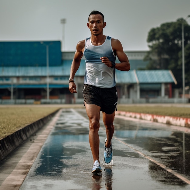 Photo man running on a track