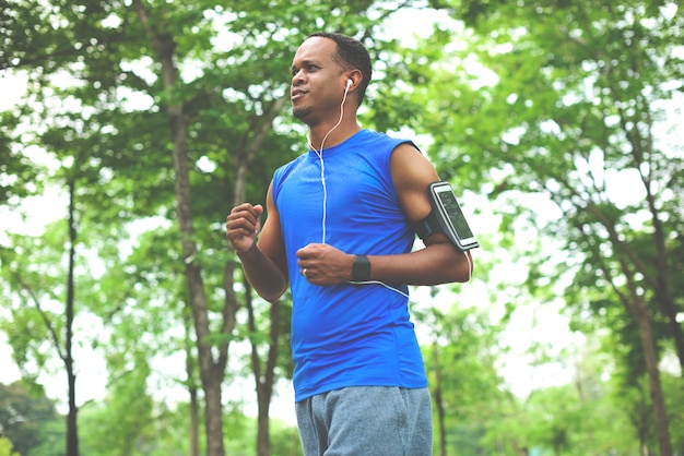 Man running while listening to music 