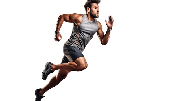 a man running with a black shirt on his shoulders