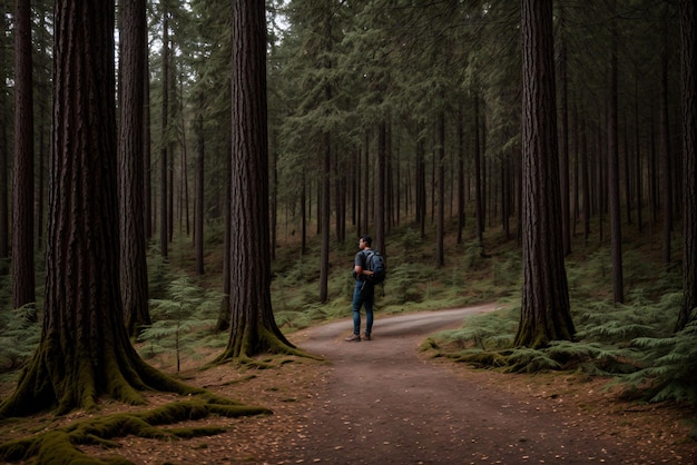 Photo a man s dream conjuring a forest from the city