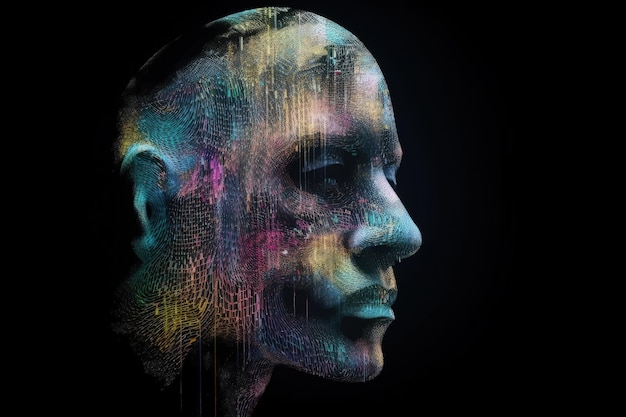Лицо мужчины покрыто разноцветной краской, созданной ИИ