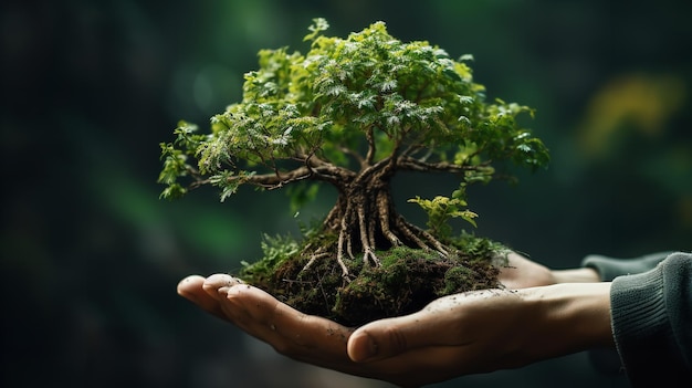 A man's hand holding a tree indicating importance of tree Generative AI