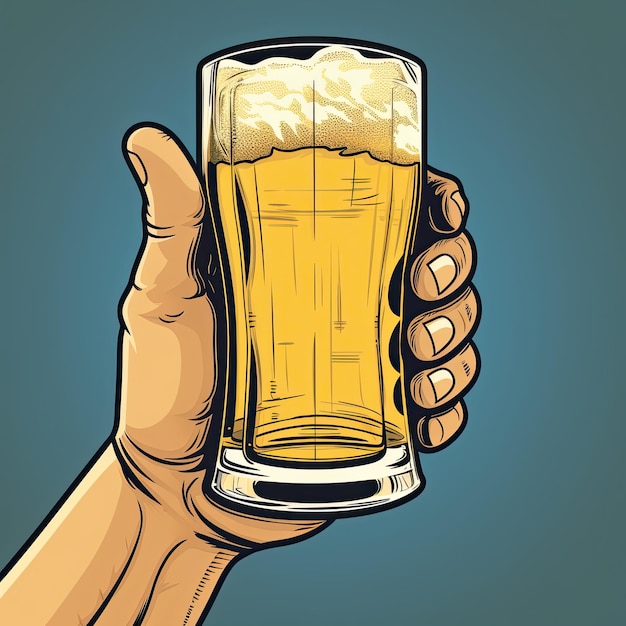 Man's hand showing a glass of beer