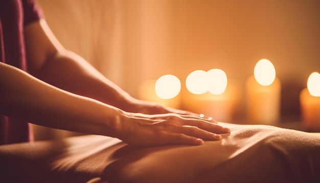 A man's hands are on a massage table.