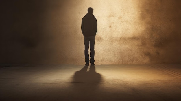 Man s shadow on textured asphalt background