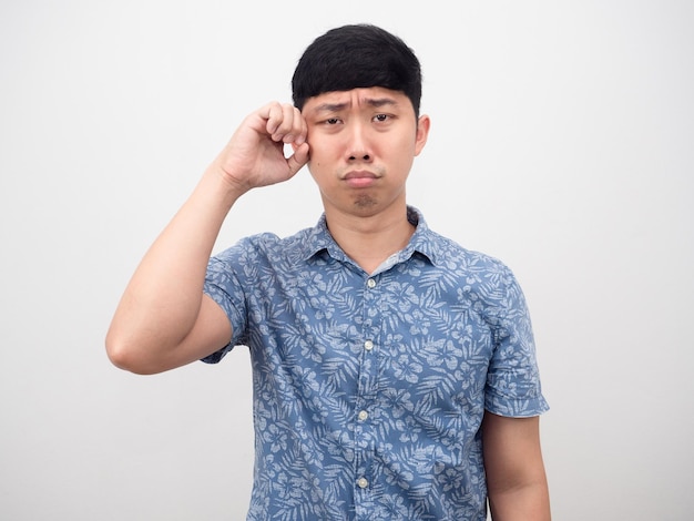 Man sad emotion gesture crying white background