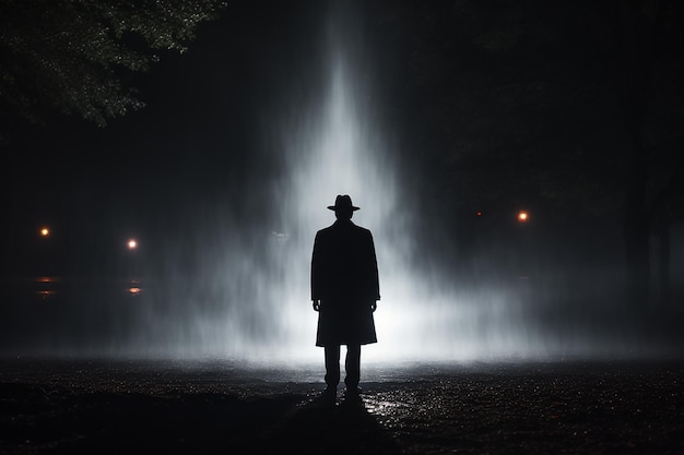 Photo a man sanding on dark