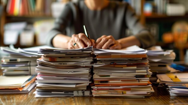 Man schrijft op papier aan tafel