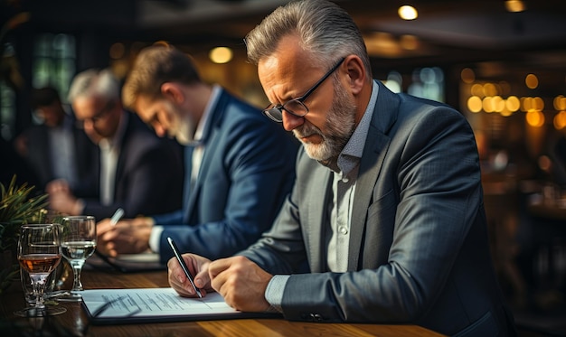 Man schrijft op tafel