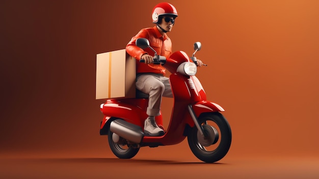 a man on a scooter with a box on the front.