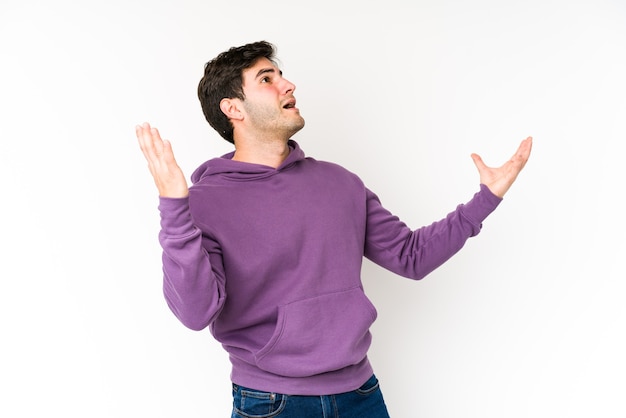 Man screaming to the sky in studio