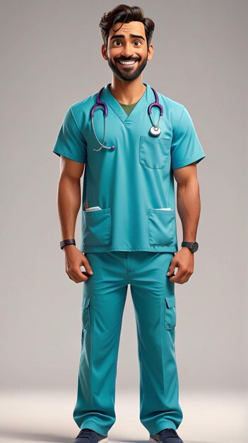 a man in scrubs and scrubs standing with his hands on his hips