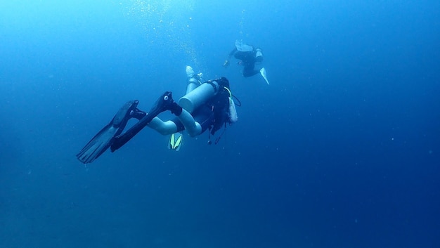 写真 海でスキューバダイビングする男