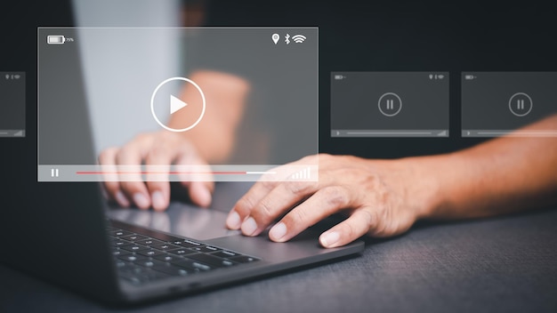 man searching for information to watch various videos streaming onlinewatching video on int