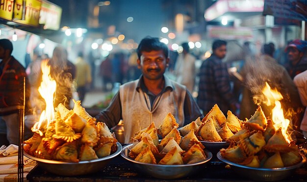 Premium Photo | A man selling food on a street with a fire burning in