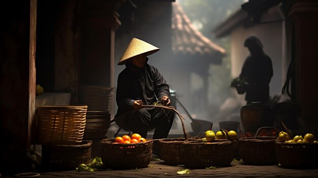 A man sells food in a temple