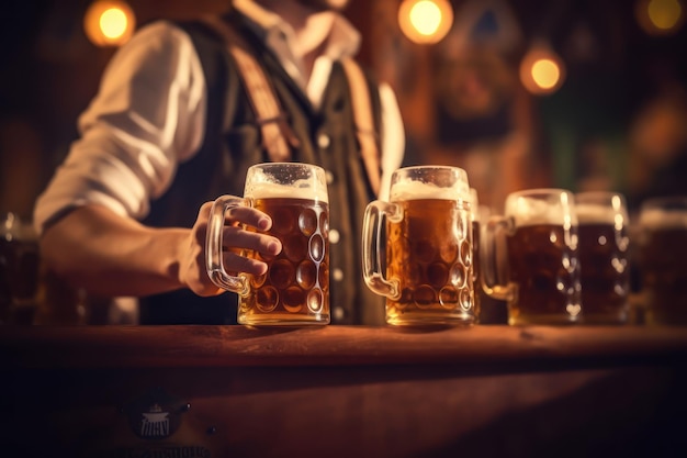 A man serving beer at a bar