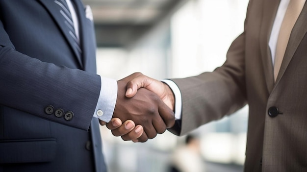 A man shaking hands with another man in the background.