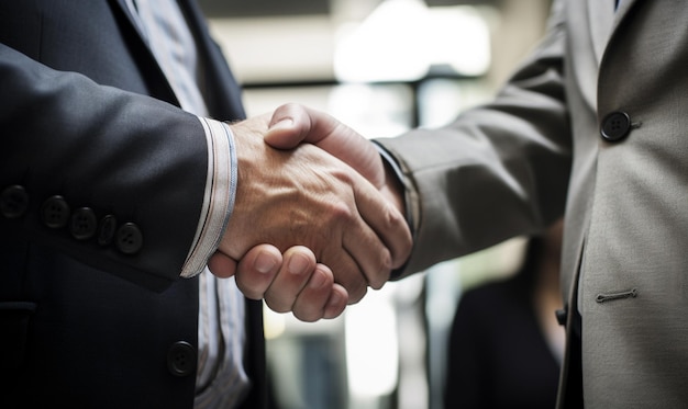 A man shaking hands with a woman in the background