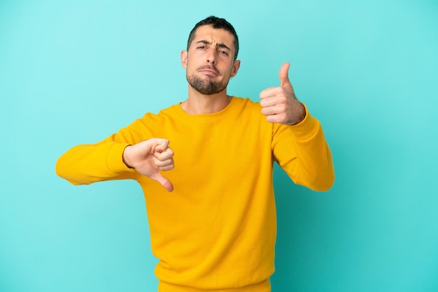 Man shaving his beard over isolated white background counting seven with fingers