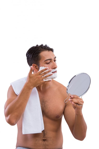 Man shaving isolated on the white background