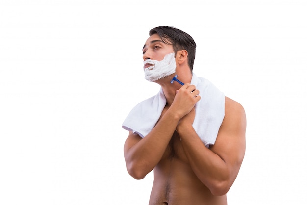 Man shaving isolated on white