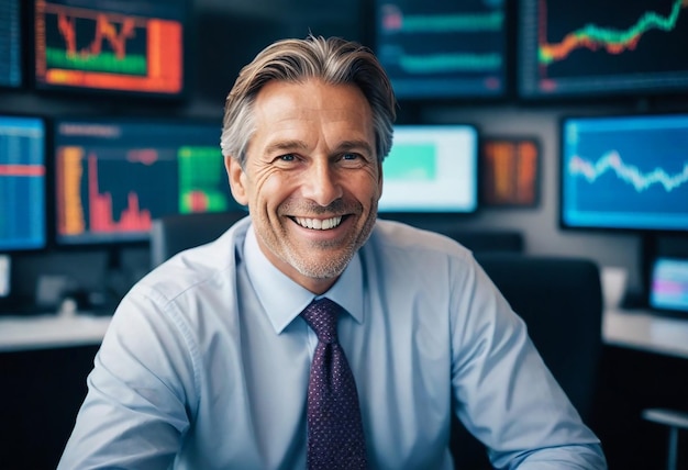 Photo a man in a shirt and tie sitting in front of a computer screen