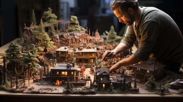 Photo man in a shirt with a beard and a beard in an old house