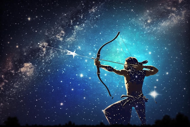 A man shooting stars with a bow and arrow