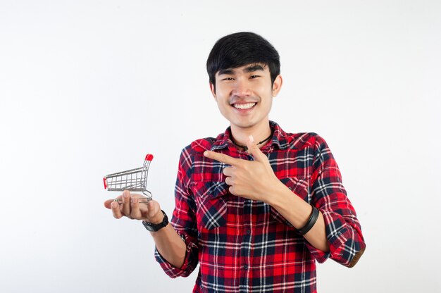 Man and shopping carts and smiling Pictures for your business