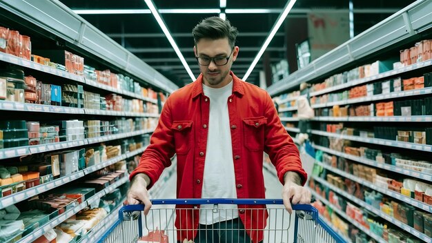 Man shopping in a supermarket shopping concept