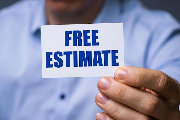 Photo man showing free estimate card