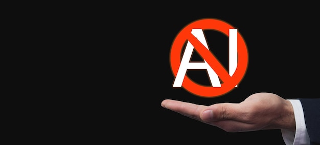 Man showing No AI symbol Stop AI