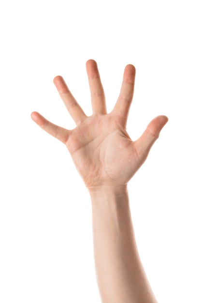 Человек показывает числа жестом руки. Изолированные на белом фоне.