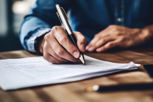 Man signing contract at table AI