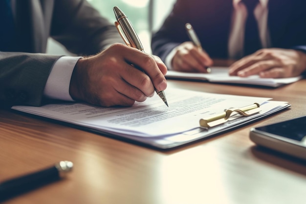 A man signing a document with a pen