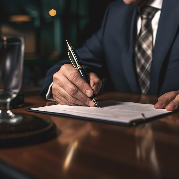 A man signing a document with a pen