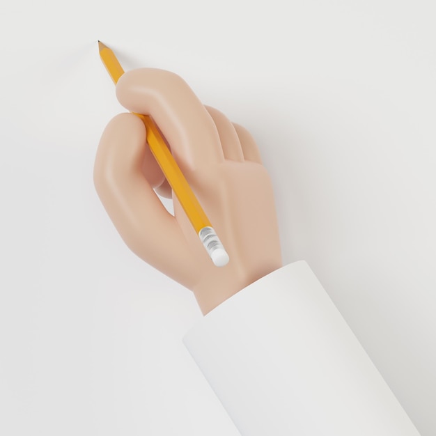 A man signs a document, an agreement. Signing a contract. Hand holding a pencil. 3D illustration in cartoon style.