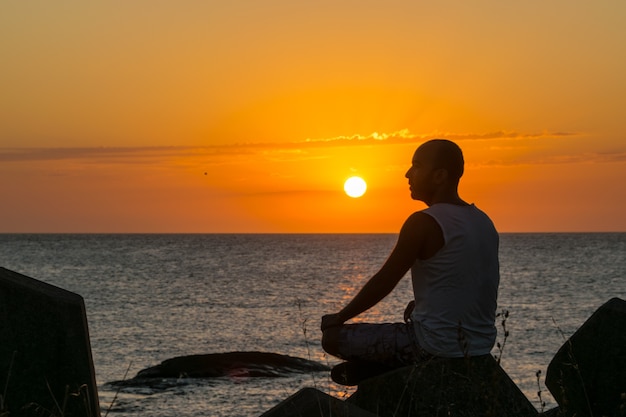 man silhoutte and sunset