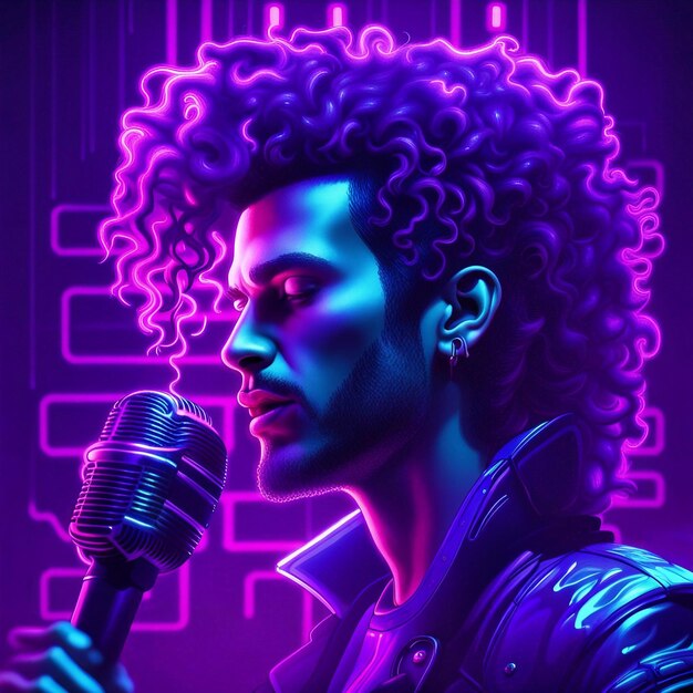 Photo a man singing song with curly hair