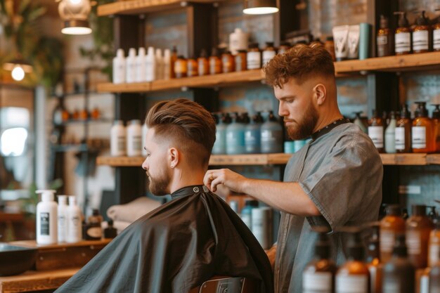 Man sit in chair in a barber shop