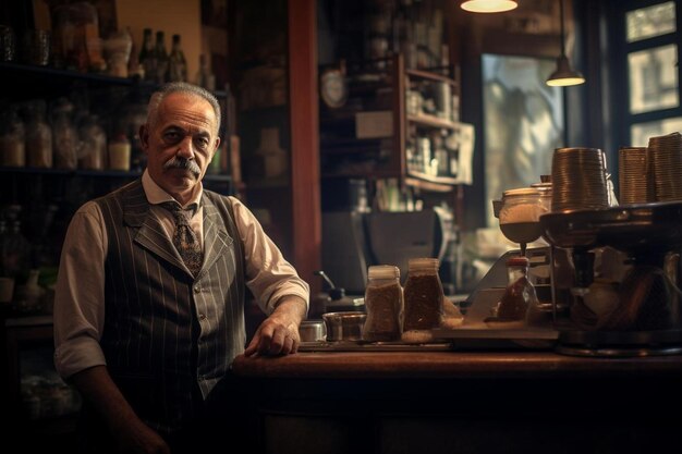 a man sits at a bar with a bottle of beer in front of him