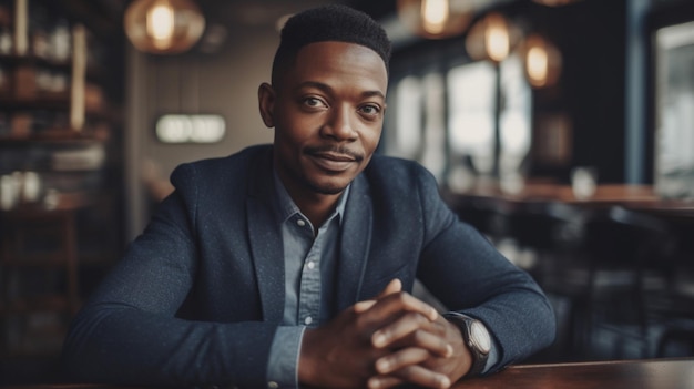 A man sits at a bar with his hands folded in front of him.